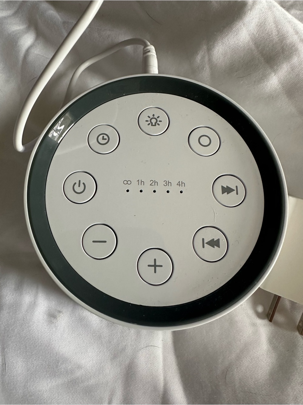 White Round Sound Machine with Timer and Night Light